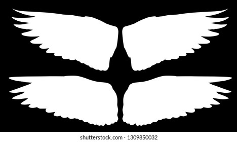 illustration with white wings silhouettes isolated on black background
