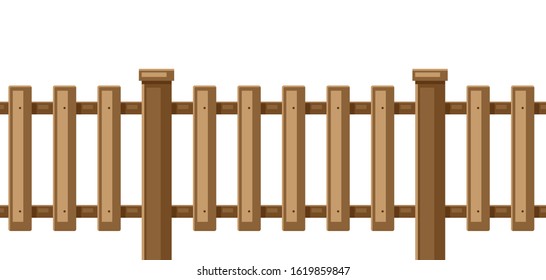 Illustration of white wooden fence. Garden, field or yard hedge section.