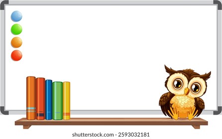 Illustration of a whiteboard, books, and an owl