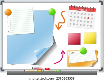 Illustration of a whiteboard with notes and calendar