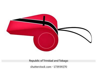 An Illustration of A White-Edged Black Diagonal Band on A Red Field of The Republic of Trinidad and Tobago Flag on A Whistle, The Sport Concept and Political Symbol.