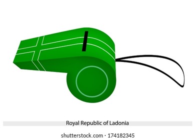 An Illustration of White-Fimbriated Green Cross on A Green Field of The Royal Republic of Ladonia Flag on A Whistle, The Sport Concept and Political Symbol. 
