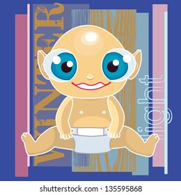 Illustration of white-skinned child on abstract winter background