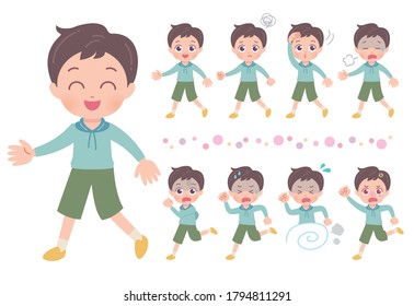 It is an illustration of the whole body of a boy walking and running.Vector art so easy to edit.