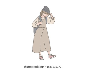 It is an illustration of the whole body of a fashionable girl like a college student.