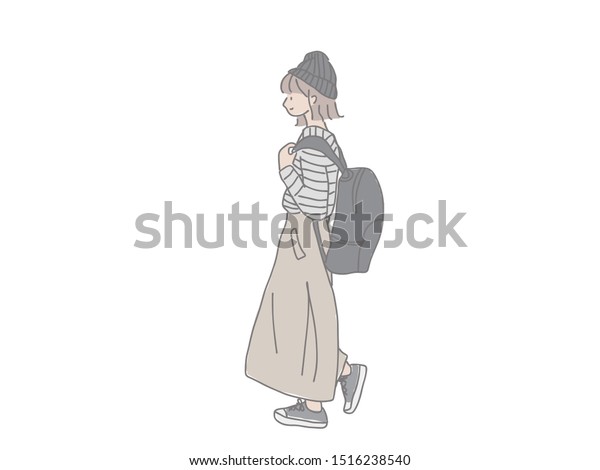 Illustration Whole Body Fashionable Girl Like Stock Vector