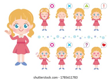 It is an illustration of the whole body of a girl saying various answers.Vector art so easy to edit.