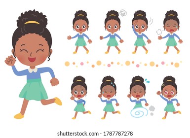 It is an illustration of the whole body of a girl walking and running.Vector art so easy to edit.