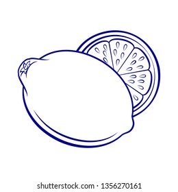 Illustration of Whole and Half Lemon. Icon for Food Apps Isolated on a White