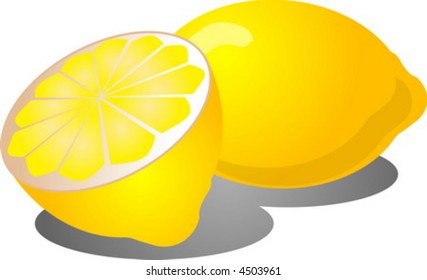 Illustration of a whole lemon and half lemon, isometric color gradient illustration