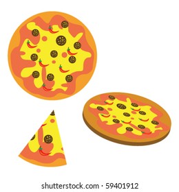 illustration of whole pizza and one slice