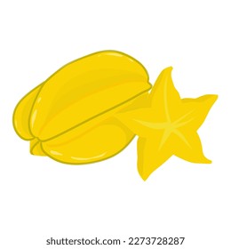 Illustration of a whole and sliced star fruit vector on a white background 