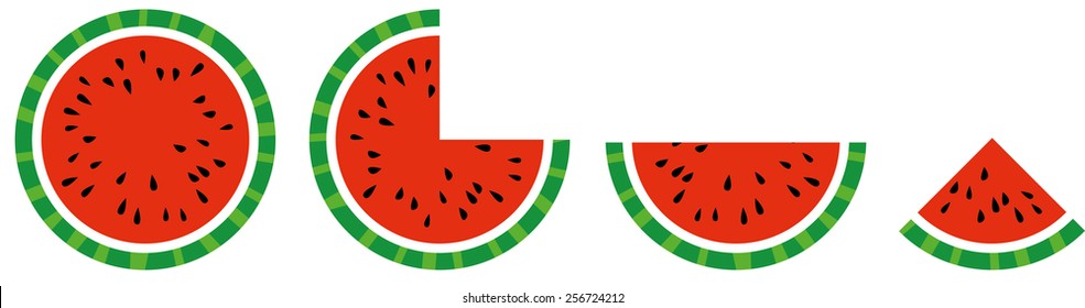 illustration whole and sliced watermelon ,flat style