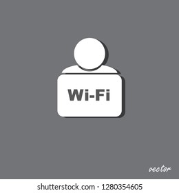 Illustration of Wi Fi man computer icon white Internet on dark background abstract print vector
