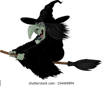 Illustration: Wicked witch flying on a broomstick