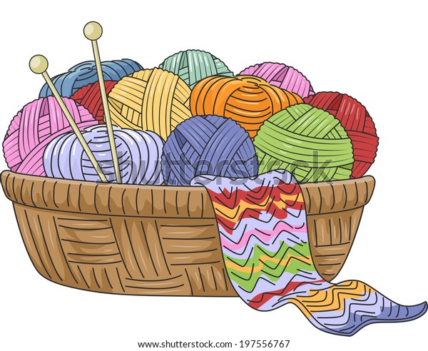 Illustration Wicker Basket Full Knitting Materials Stock Vector ...
