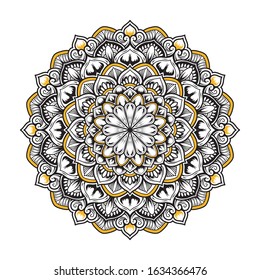 illustration of a wide round mandala flower decoration design. yoga template. Indian, Arabic, Mandala Patterns.