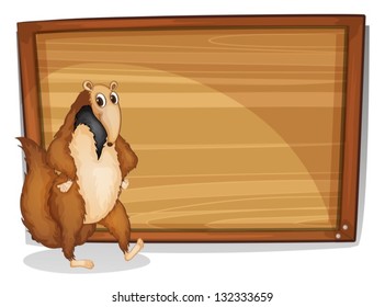 Illustration of a wild animal beside an empty board on a white background