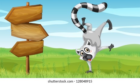 Illustration of a wild animal beside a wooden signage