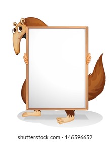 Illustration of a wild animal holding an empty whiteboard on a white background 