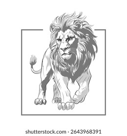 Uma ilustração de animal selvagem, Um esboço vetorial de leão poderoso, Um predador andando na selva