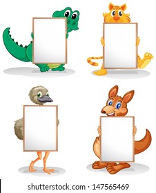 Illustration of the wild animals with empty bulletin boards on a white background