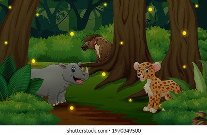 Illustration of wild animals living in the jungle