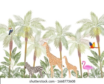 Illustration of wild animals in safari. Cartoon.