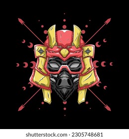Illustration of wild boar head using samurai helmet. Perfect for t-shirt design.
