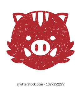 Illustration of a Wild boar. stamp.