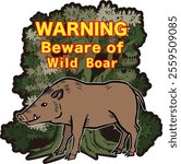 An illustration of a wild boar warning with a forest background.