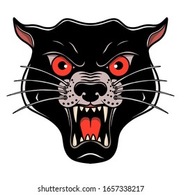 Illustration of wild cat head in old school tattoo style. Design element for poster, card, banner, emblem, t shirt. Vector illustration