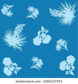 illustration with wild flower silhouettes collection isolated on cyan background