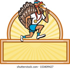 Illustration Of A Wild Turkey Run Trot Running Runner Thumbs Up Done In Cartoon Style On Isolated White Background