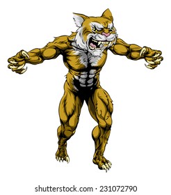 An illustration of a Wildcat scary sports mascot with claws out