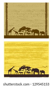 Illustration of wildlife animals silhouette in grunge style, vector