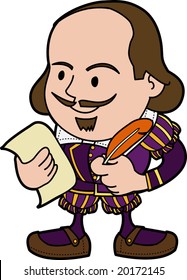 Illustration of William Shakespeare with paper and feather pen