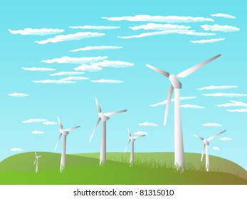 Illustration of wind turbines in the sky