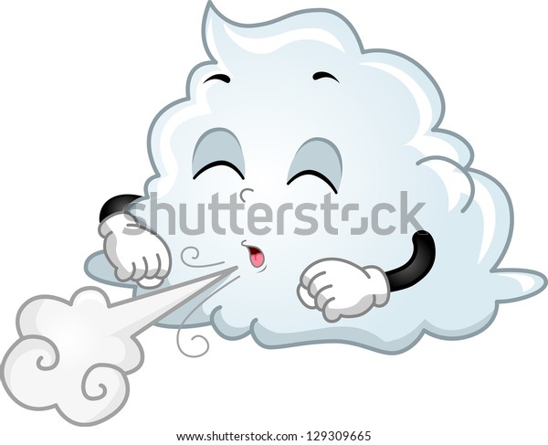 風を吹くマスコット雲のイラスト のベクター画像素材 ロイヤリティフリー