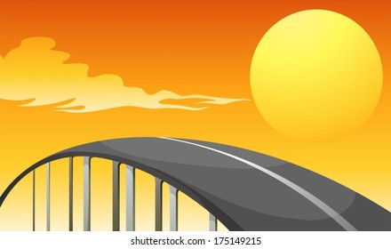 Illustration of a winding road and a sunset