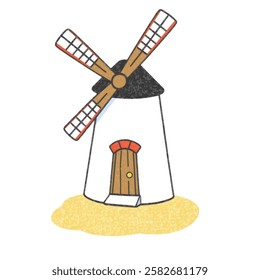 Illustration of Windmill Building, Cartoon