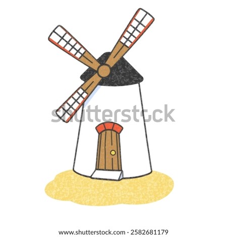 Illustration of Windmill Building, Cartoon