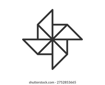 Illustration of a windmill icon (line drawing) made from origami