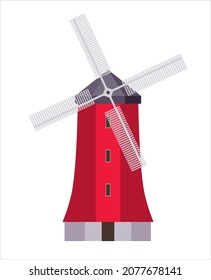Illustration of a windmill. Milling, power generation, renewable energy, SDGs.
