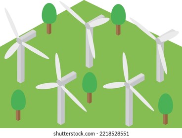 Illustration of a windmill used in isometric wind power generation