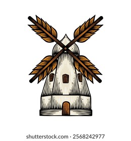 illustration of a windmill with a wheat propeller