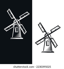 Illustration of a windmill in the yard