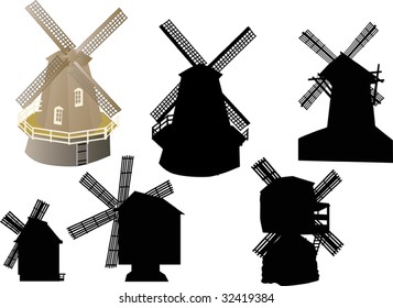 illustration with windmills isolated on white background