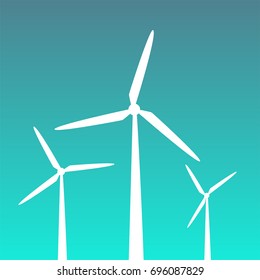 Illustration of windmills on the blue background