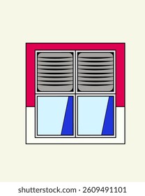 illustration of window with aluminium frame and blue seat inside